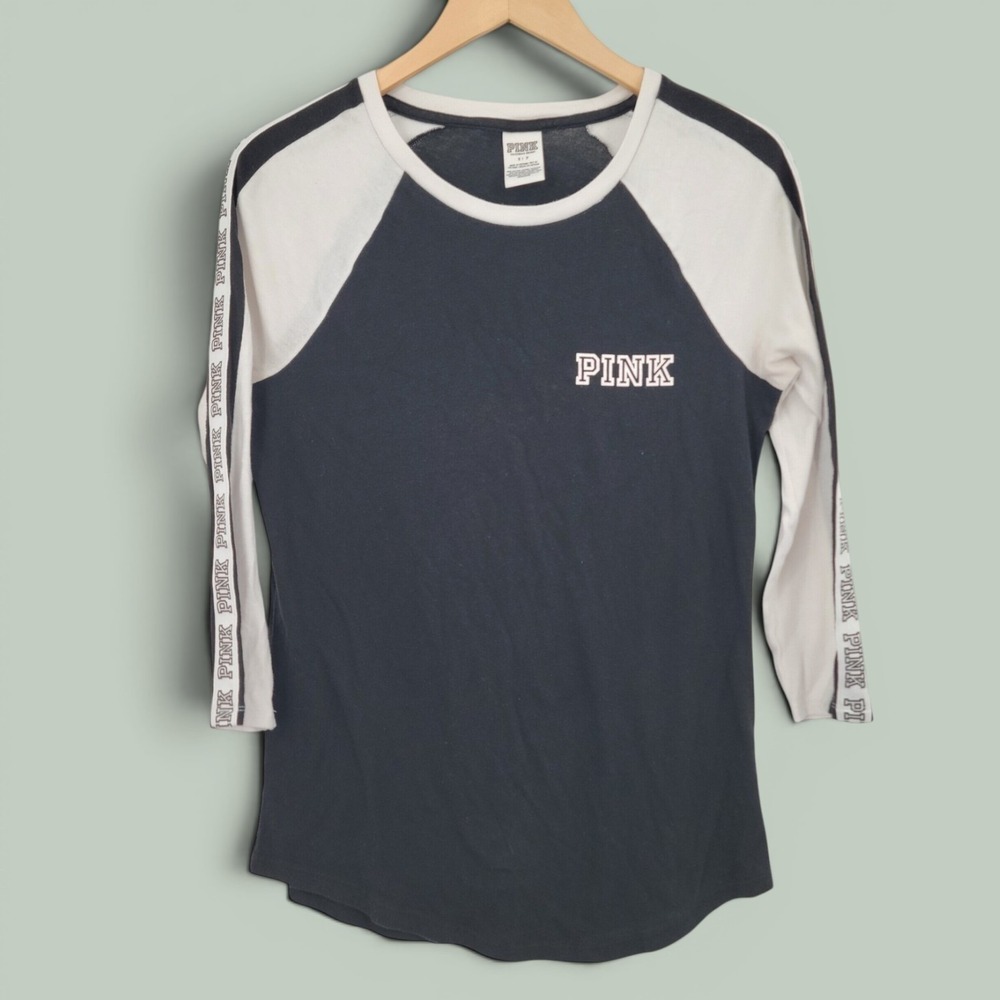 PINK Victoria's Secret Raglan Shirt Women Small Black White Y2K Athleisure Retro